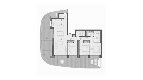 Apartment floor plan, 3 bedrooms in TM Tower No. 19 (2D)