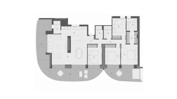Apartment floor plan, 4 bedrooms in TM Tower No. 15 (2D)
