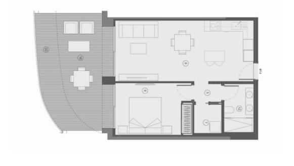 Apartment floor plan, 1 bedroom in TM Tower No. 5 (2D)