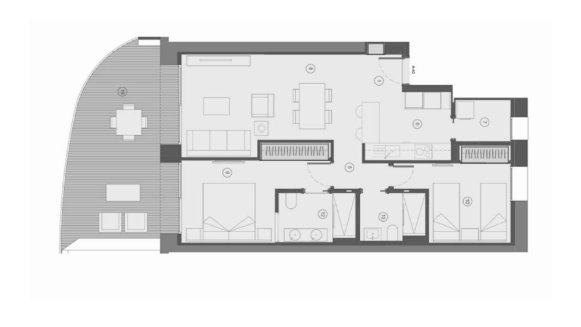 Планировка квартиры 2 спальни в ЖК TM Tower № 7 (2D)