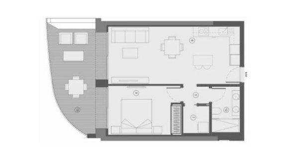 Apartment floor plan, 1 bedroom in TM Tower No. 4 (2D)