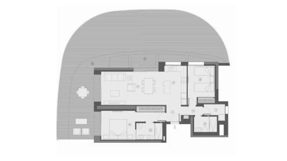 Apartment floor plan, 2 bedrooms in TM Tower No. 8 (2D)